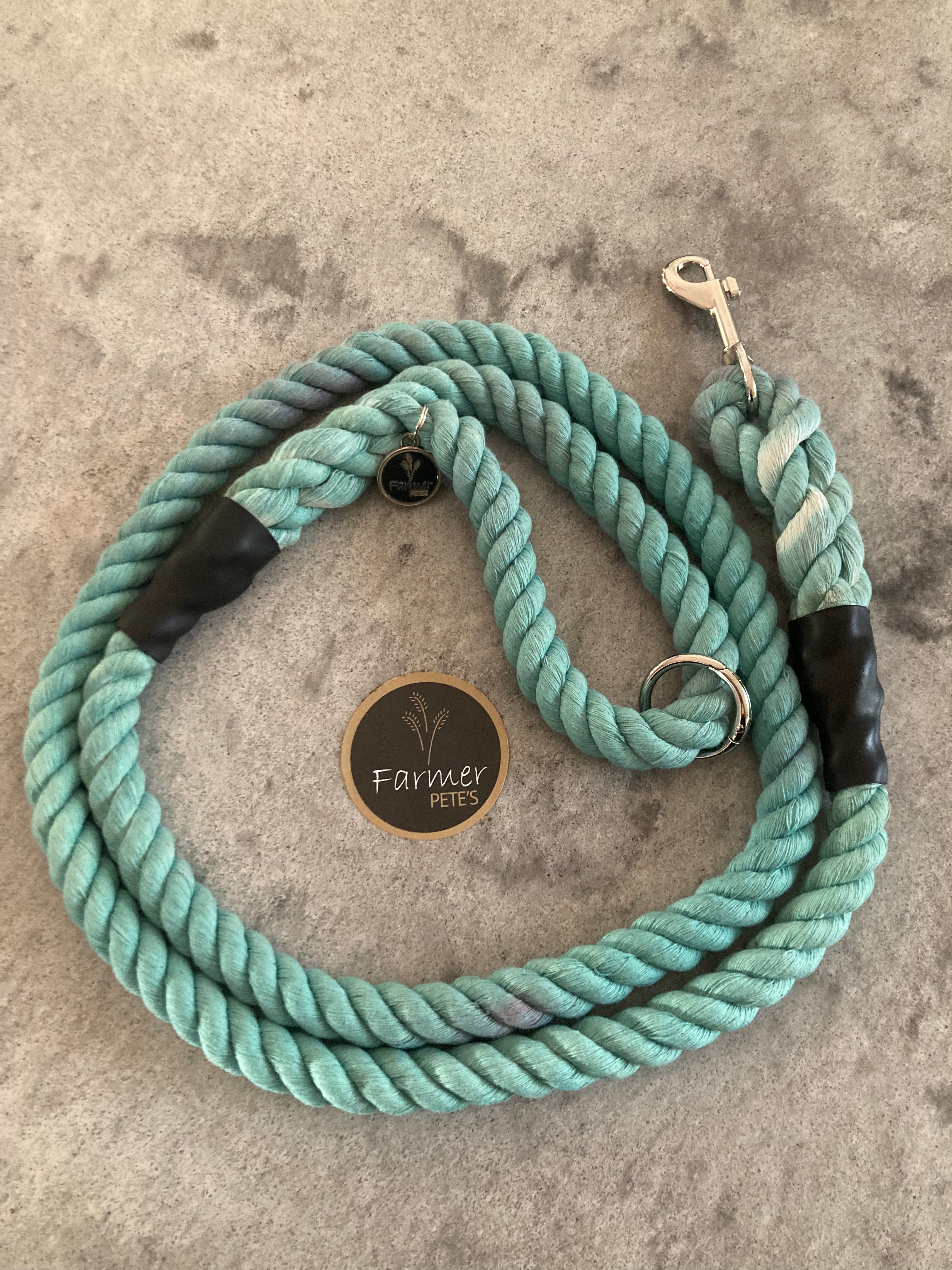 Teal Eco-friendly Dog Leads and Leaches, organic cotton handcrafted by Farmer Pete&#39;s Australian Made
