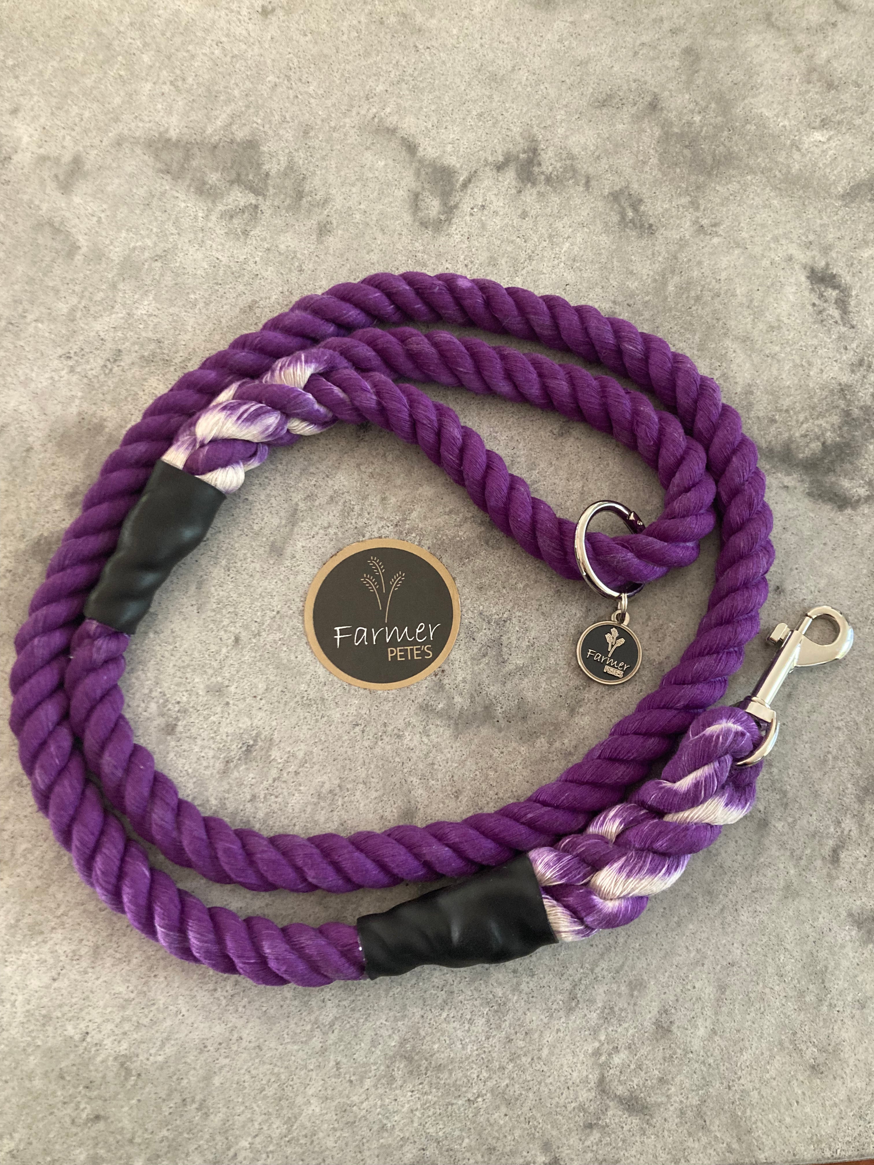 Purple Eco-friendly Dog Leads and Leaches, organic cotton handcrafted by Farmer Pete&#39;s Australian Made