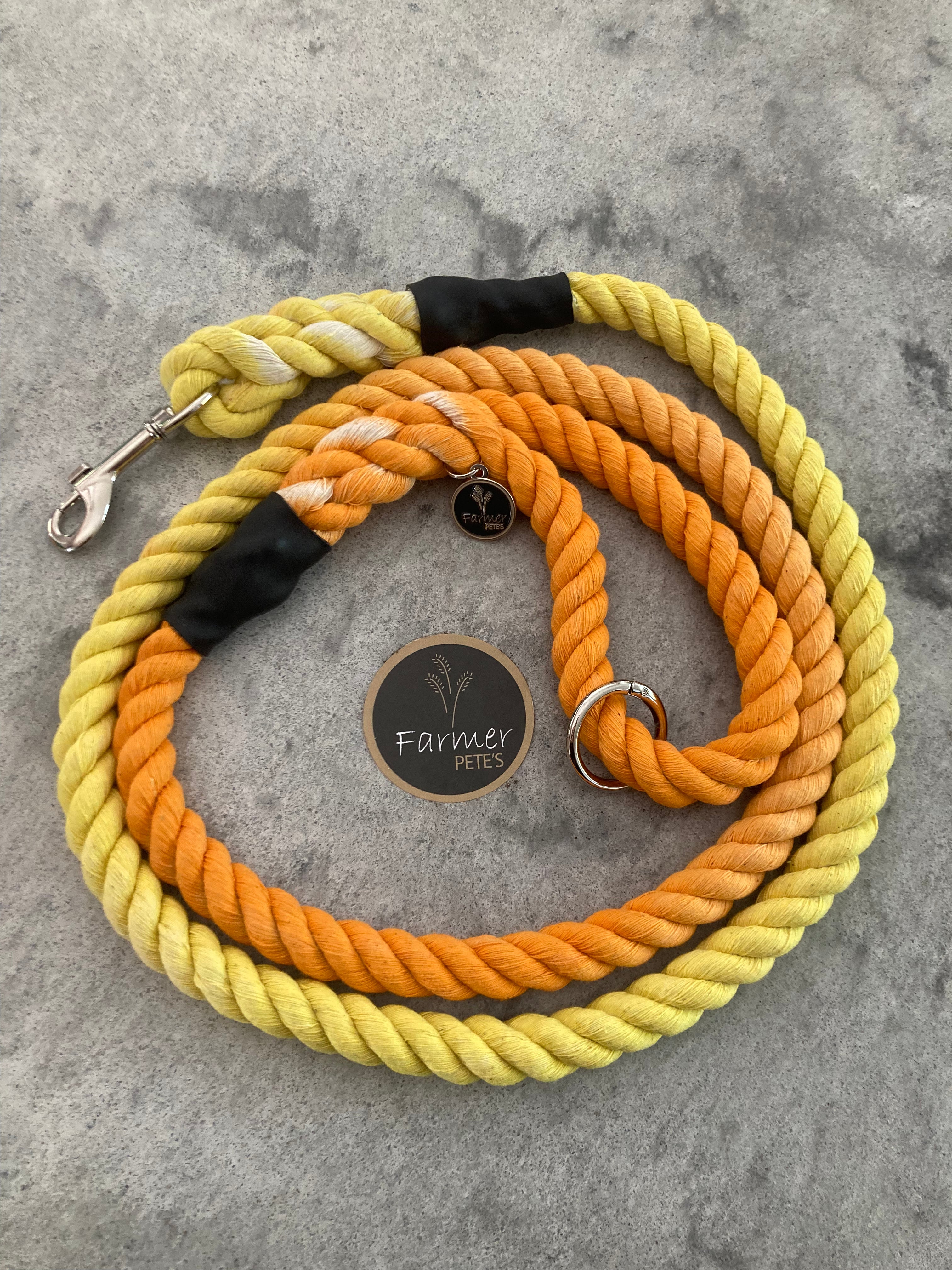 Orange Eco-friendly Dog Leads and Leaches, organic cotton handcrafted by Farmer Pete&#39;s Australian Made