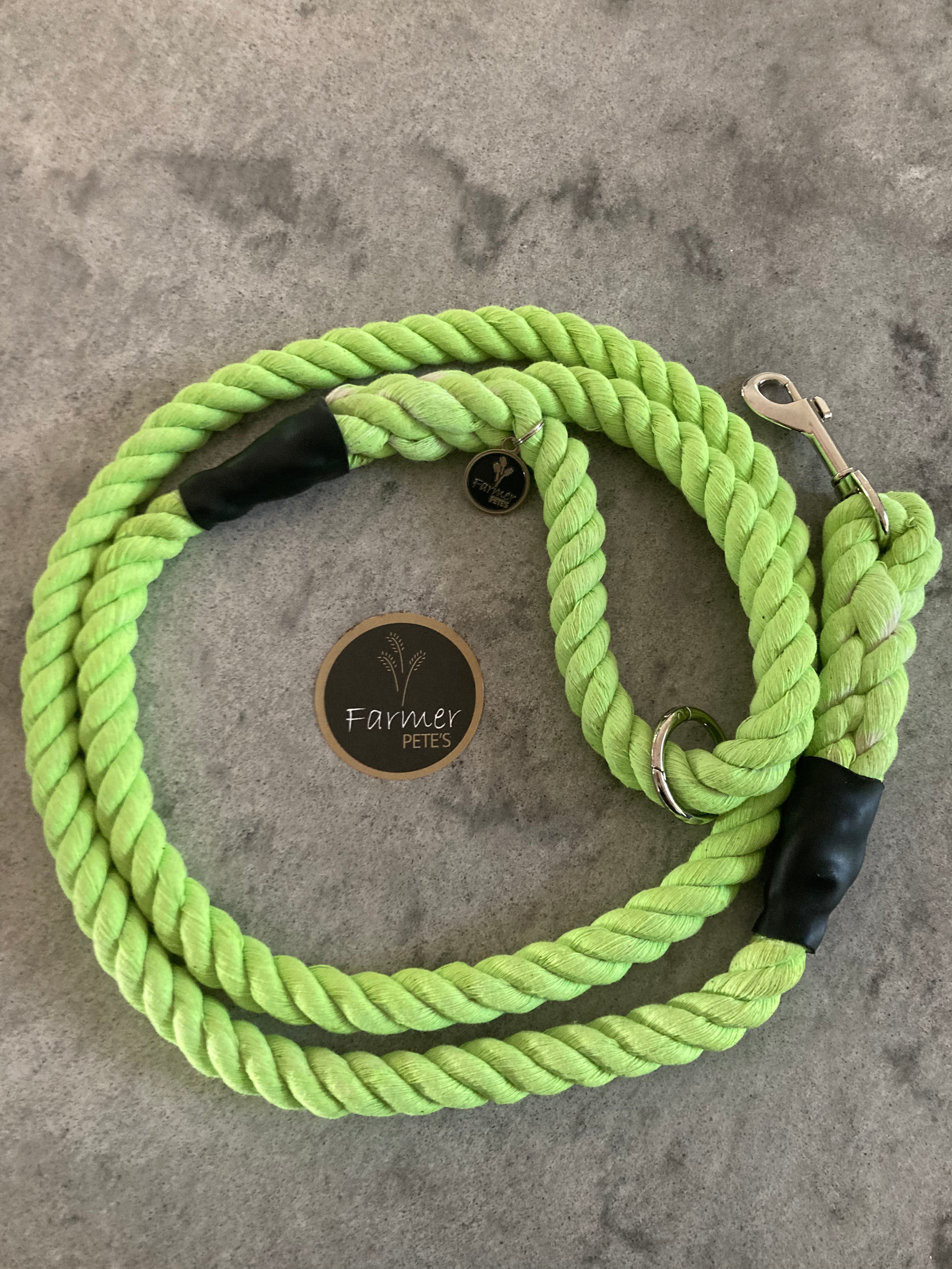 Lime Green Eco-friendly Dog Leads and Leaches, organic cotton handcrafted by Farmer Pete&#39;s Australian Made