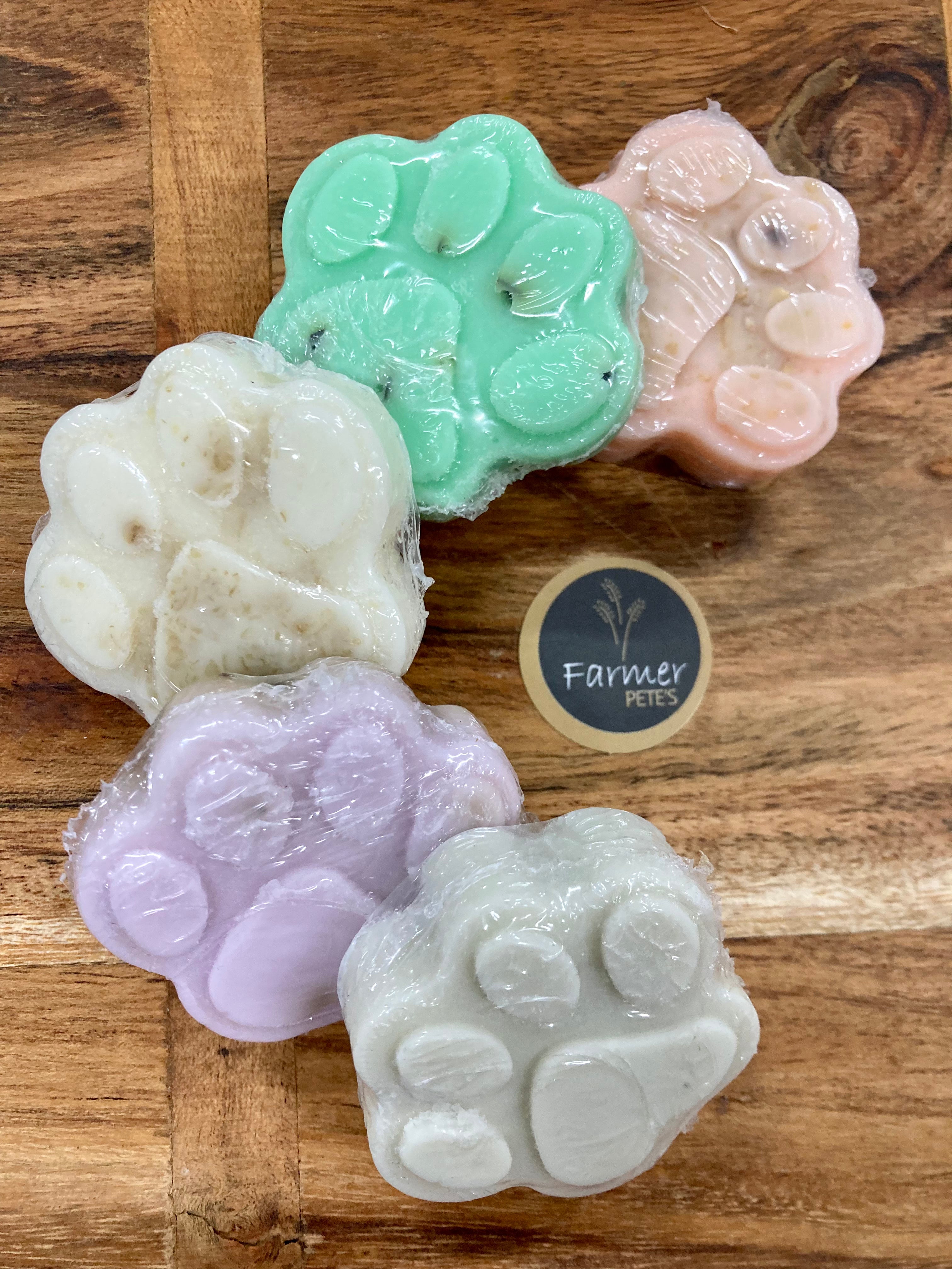 Sample paw pack of Farmer Pete&#39;s goats milk dog soaps.