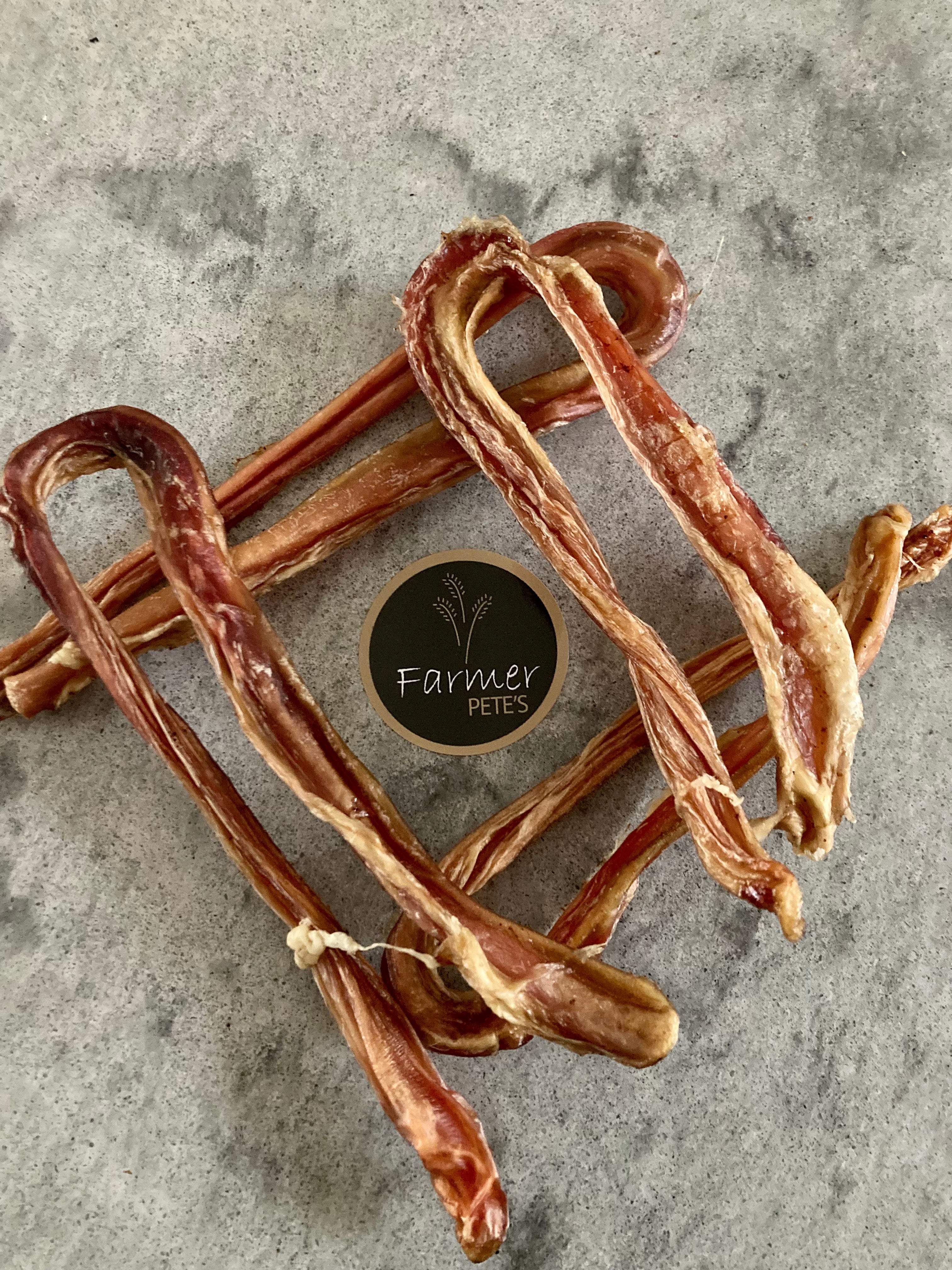 Farmer Pete&#39;s natural beef pizzle / bully sticks. Great dog chews.