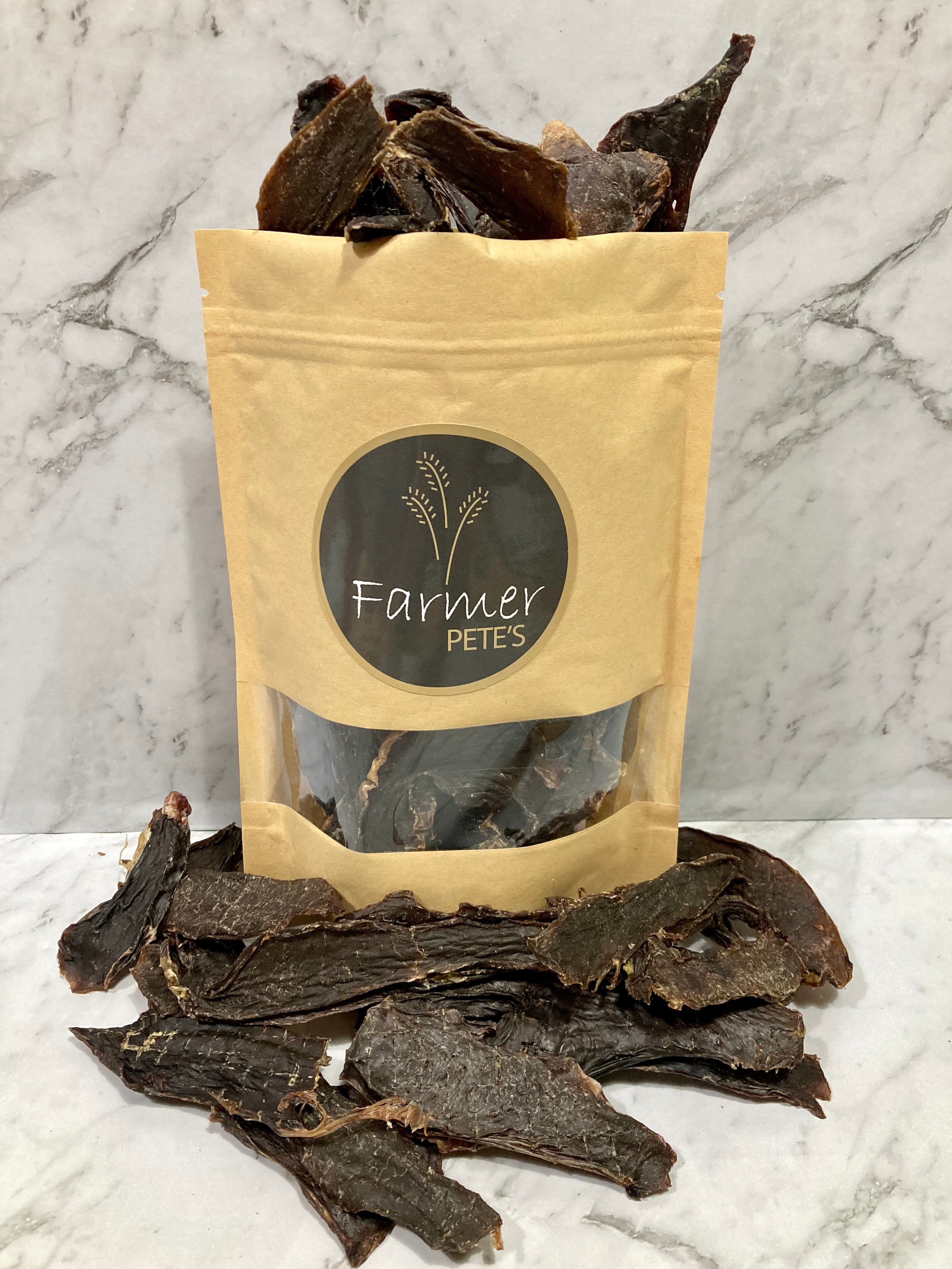 Natural beef jerky treats for dogs by Farmer Pete&#39;s