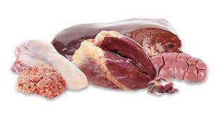 A selection of organ meats for a dogs meal