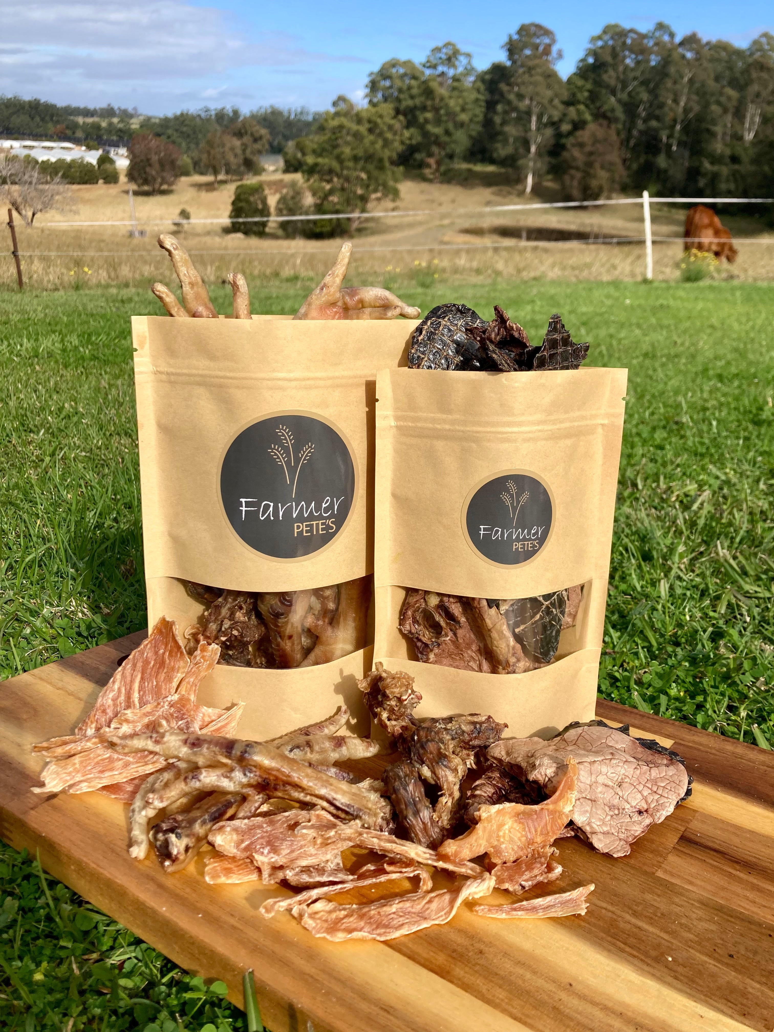 Premium range of dehydrated cat treats by Farmer Pete's Australian made prodcuts