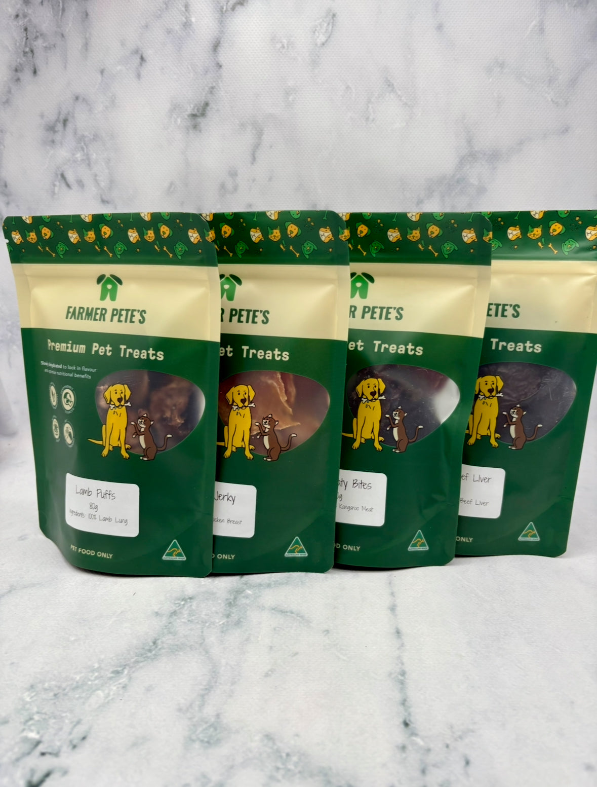 Sample box of dog treats, great for gifts, by Farmer Pete's