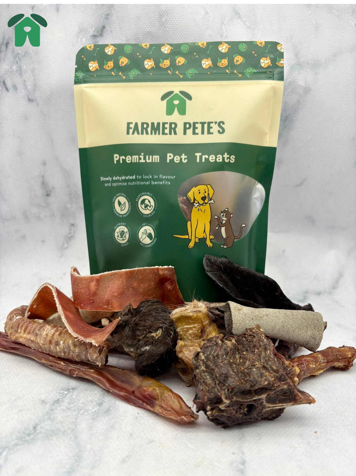 A range od smaller dog chews and dried treats