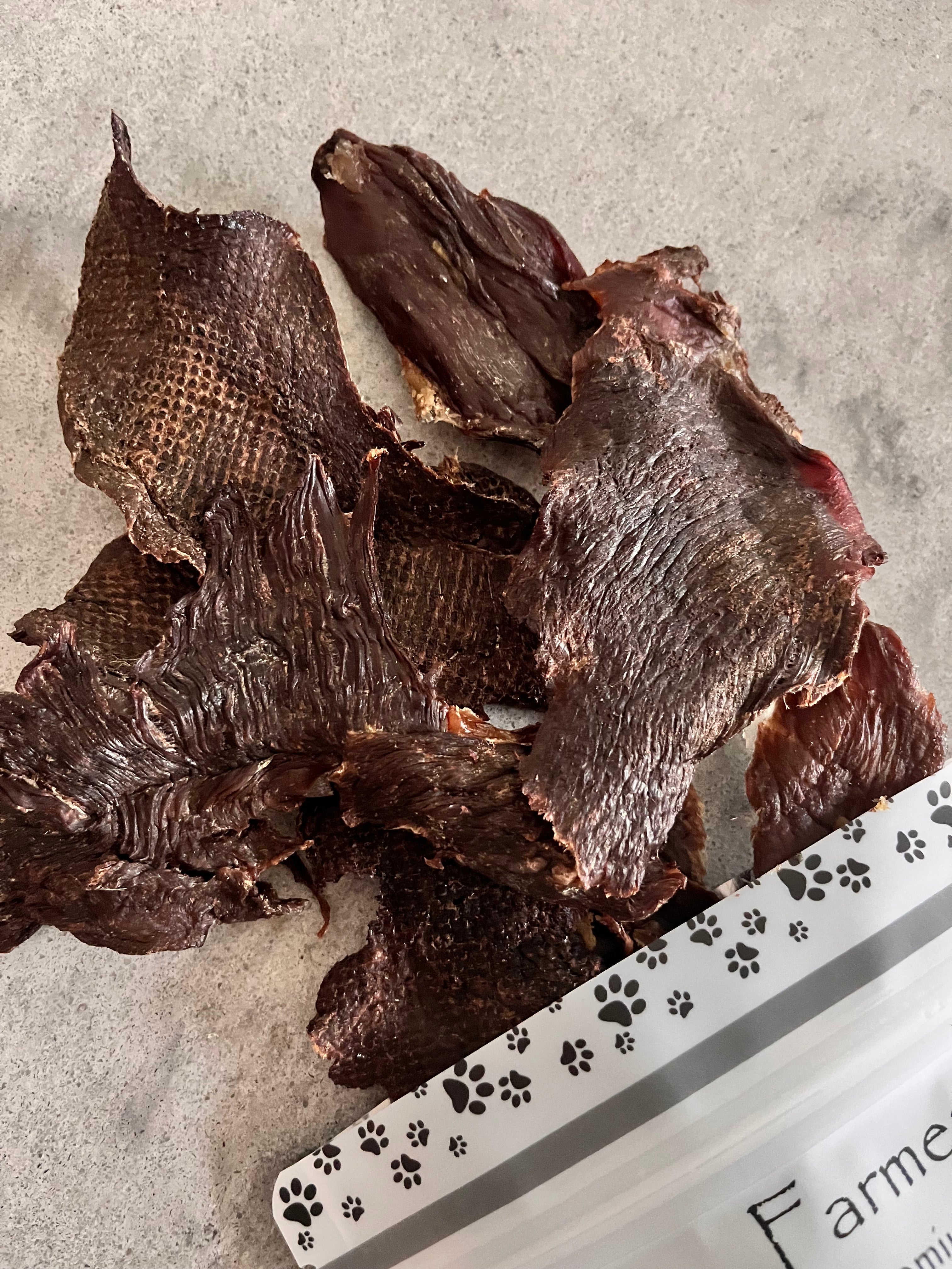 Emu Jerky Dog Treats made by Farmer Pete's in Australia