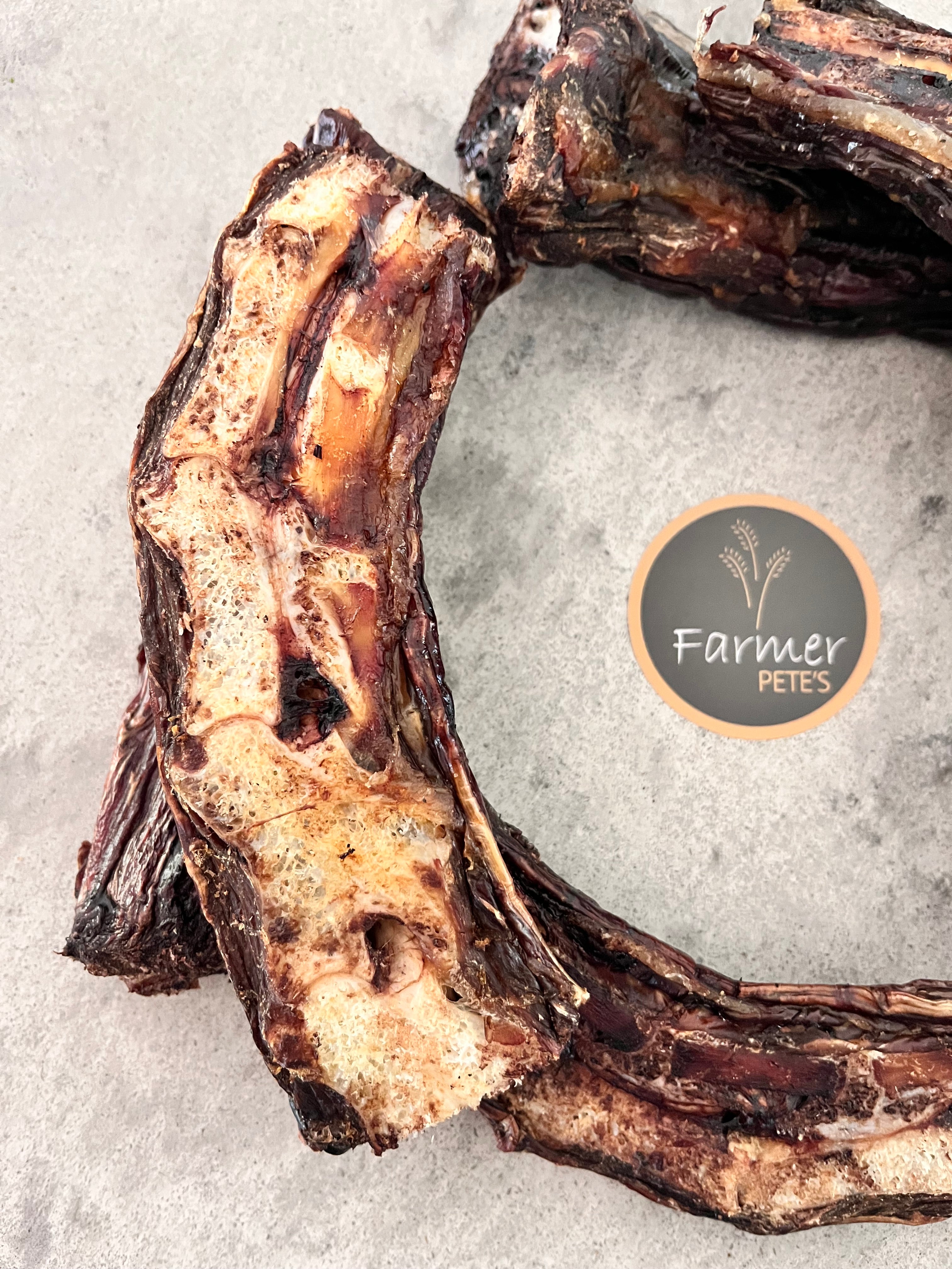 Dried Emu Neck Dog Treats made by Farmer Pete's in Australia