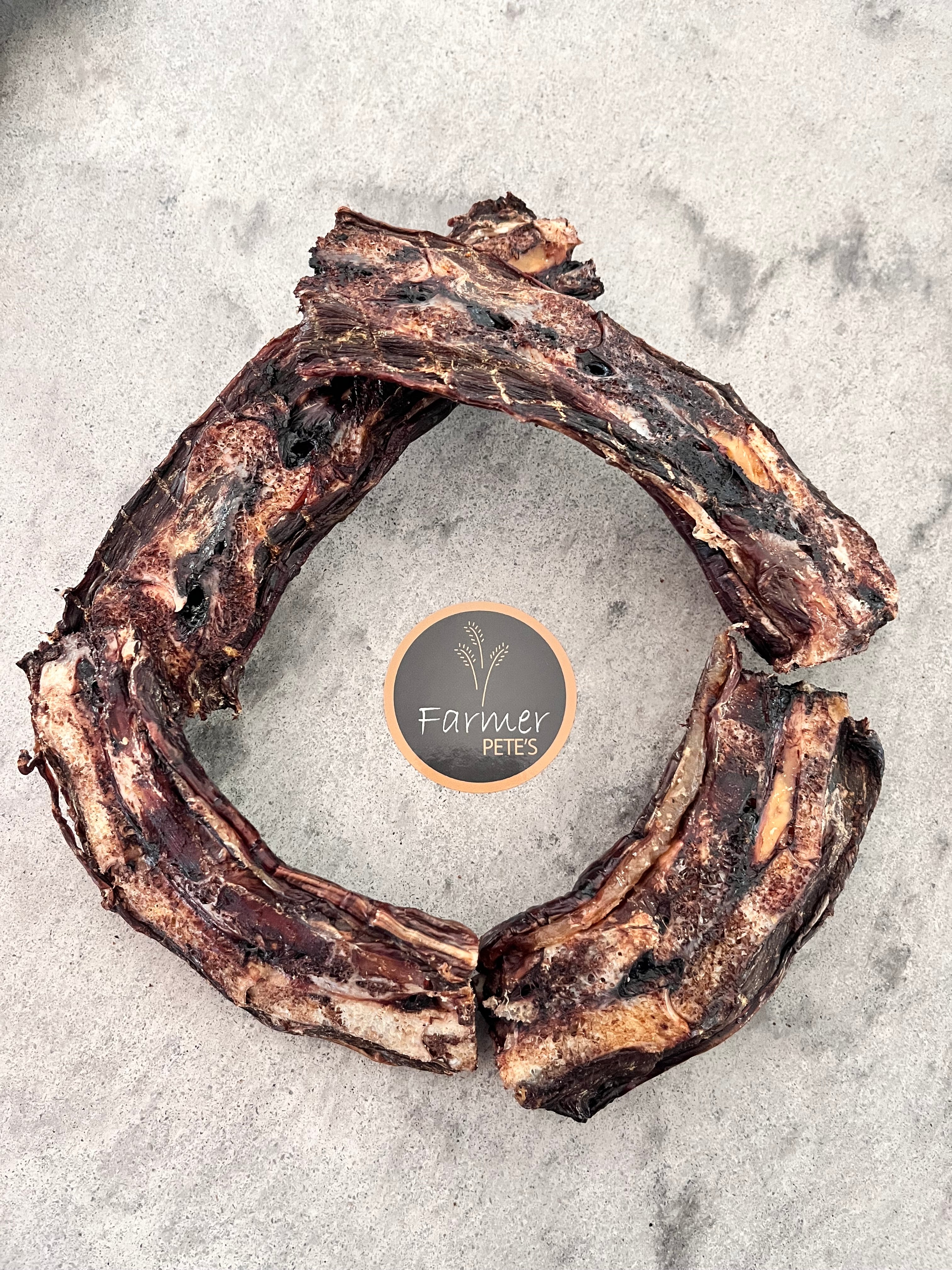 Dried Emu Neck Dog Treats made by Farmer Pete's in Australia
