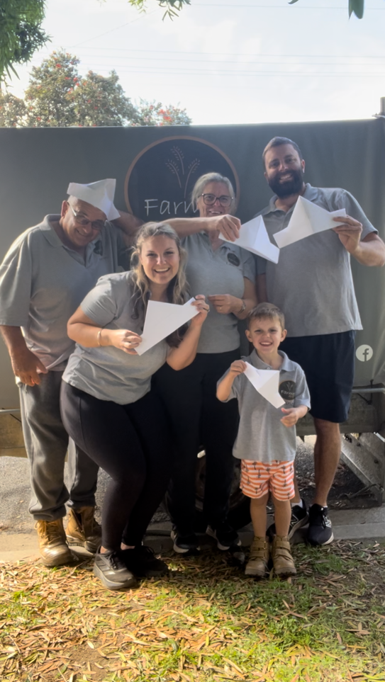 Farmer Pete’s team photo including Peter (has asted away), Leanne, Michael and Tori.