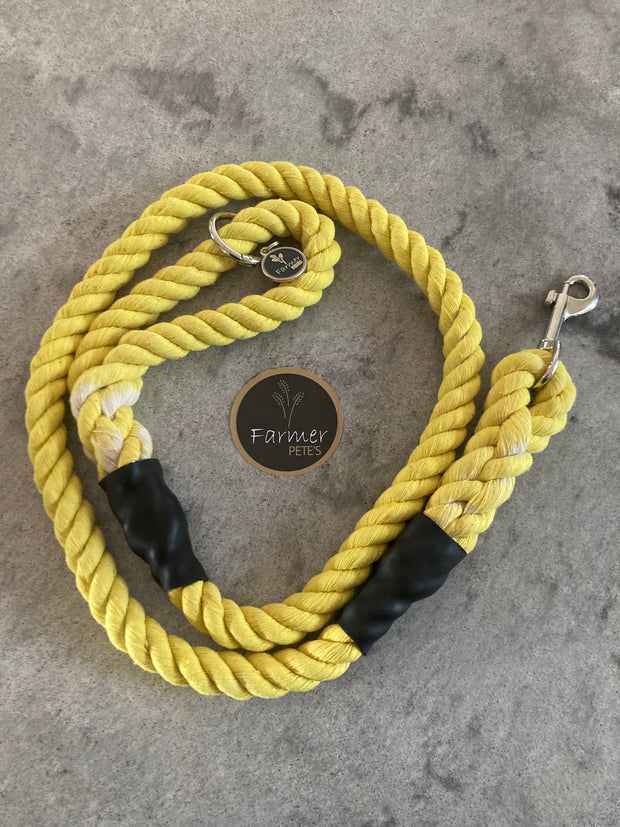 Yellow Eco-friendly Dog Leads and Leaches, organic cotton handcrafted by Farmer Pete's Australian Made
