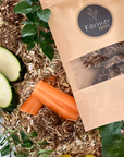 Monday Munchie healthy biscuits by Farmer Pete's made from Australian carrot, zucchini, oregano, spinach, banana and oaten hay. Deliciously healthy pocket pet treats. 