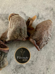 Natural dehydrated Beef Chin chews for dogs by Farmer Pete's. 