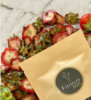 Sweet strawberry top dehydrated treats for Rabbits and Guinea Pigs by Farmer Pete's.