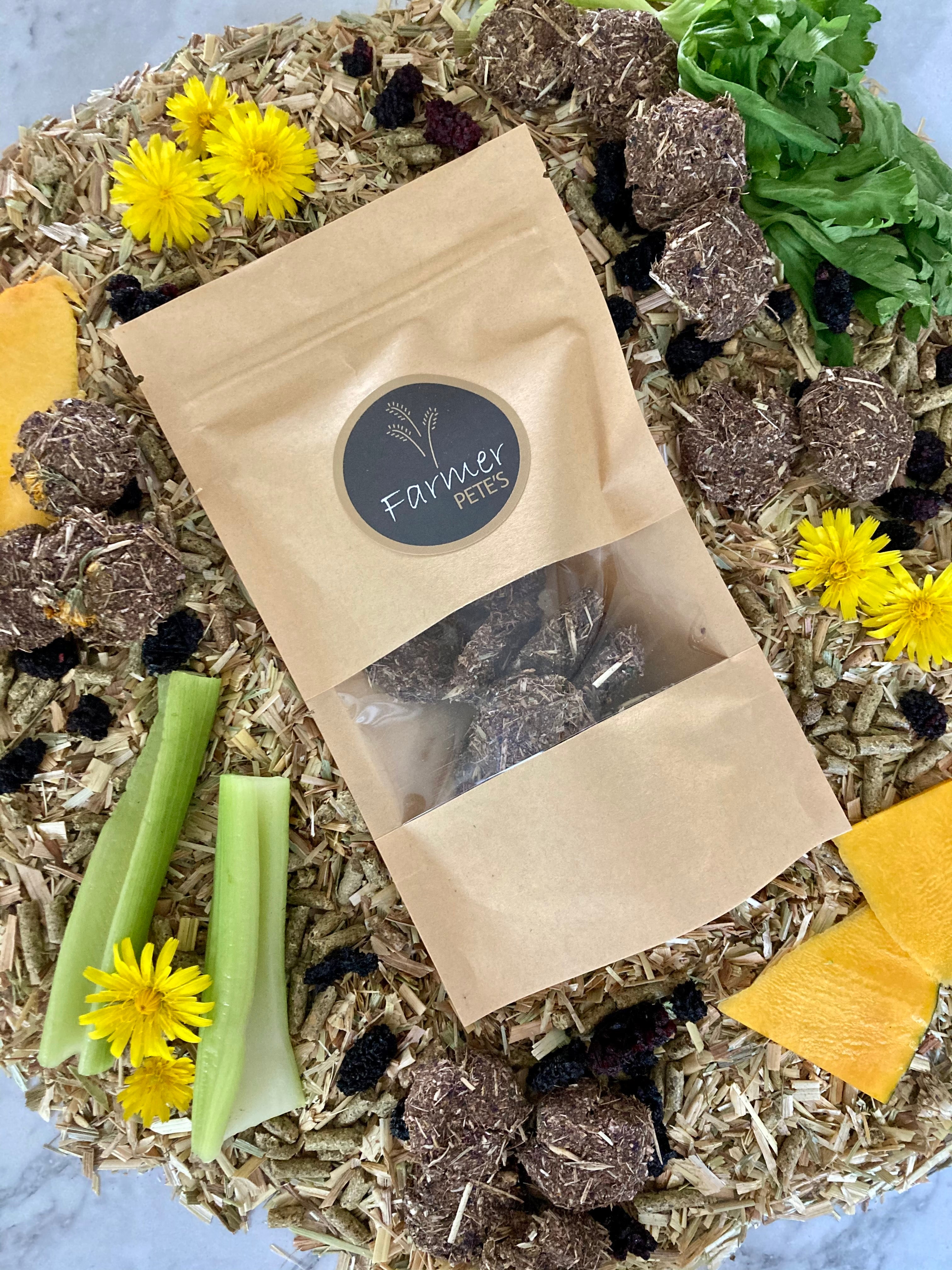Farmer Pete's healthy pocket pet Thursday Tempter biscuits. 