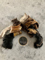Collection of small beef skin chews by Farmer Pete's. Healthy dog chew alternative. 