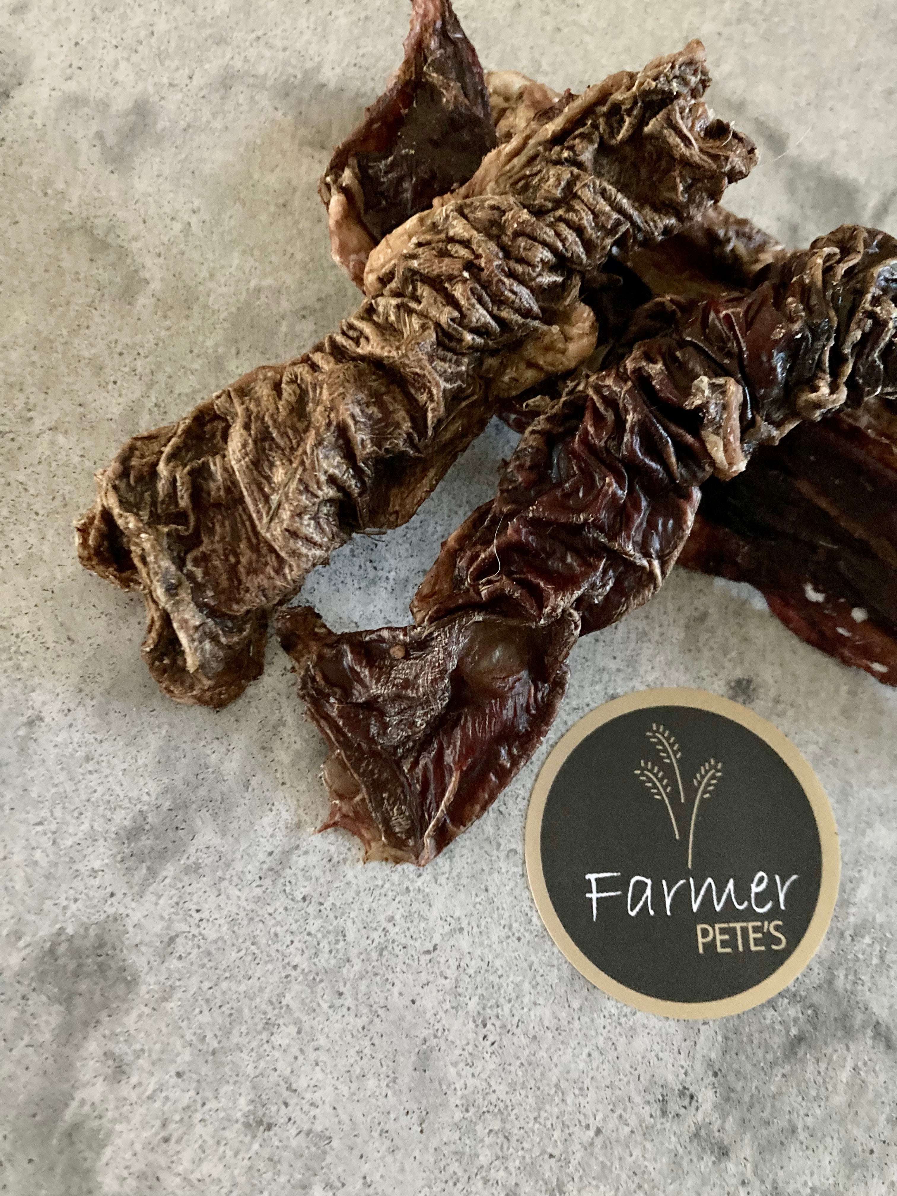 Natural dehydrated beef weasand dog chews by Farmer Pete&#39;s
