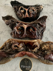 100% natural and Australian made Farmer Pete's beef nose (snout) dog chews.
