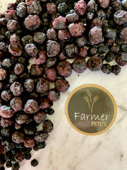 Dehydrated blueberry treats by Farmer Pete's.