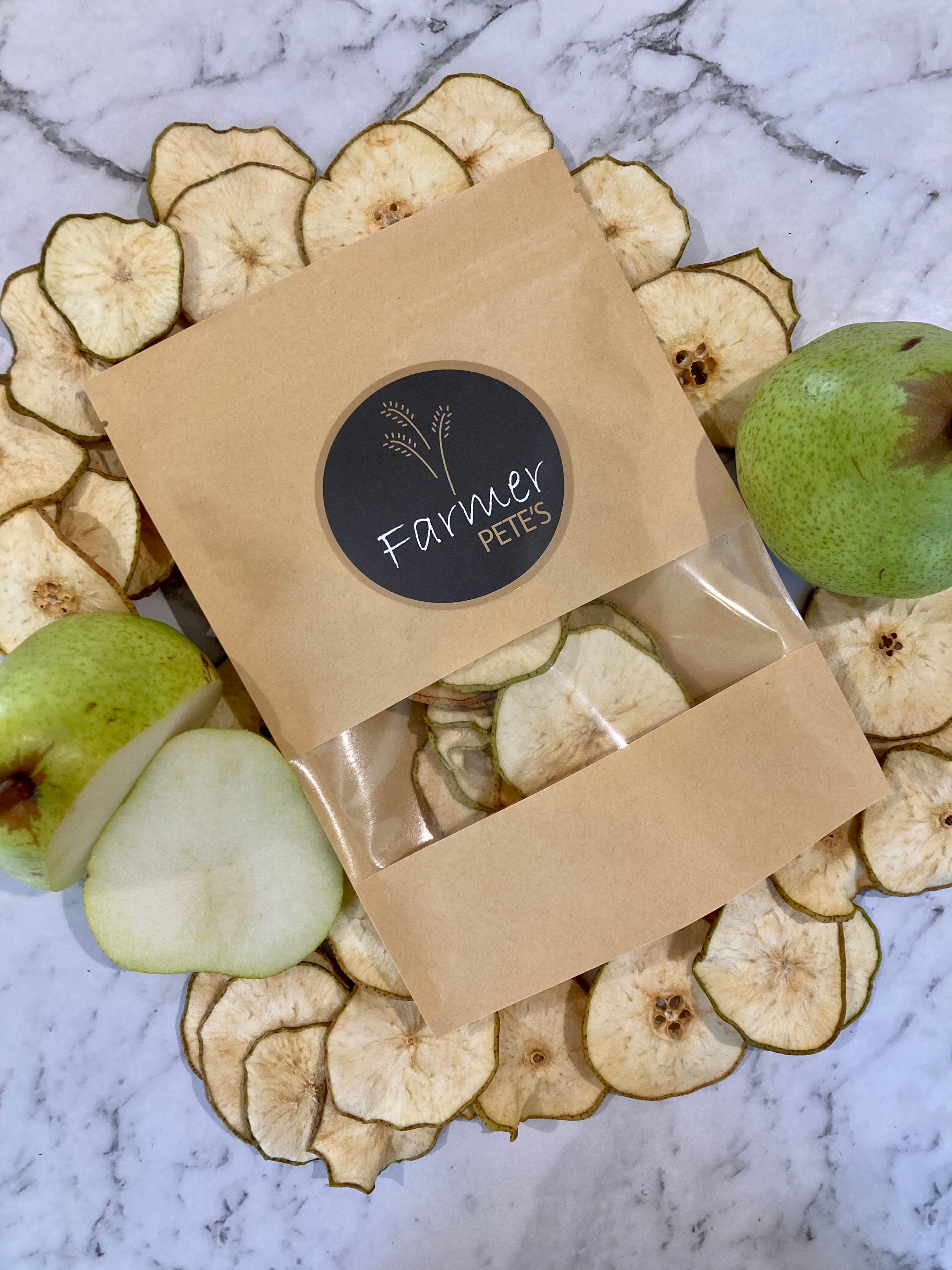 Dehydrated pear treats for pocket pets by Farmer Pete's.