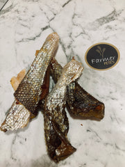 Farmer Pete's Salmon Skin Twist dog treats.