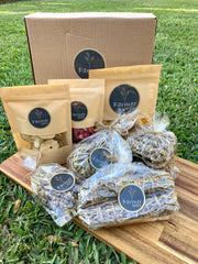 All natural treats and handcrafted toys in Farmer Pete's Rabbit and Guinea Pig git box.