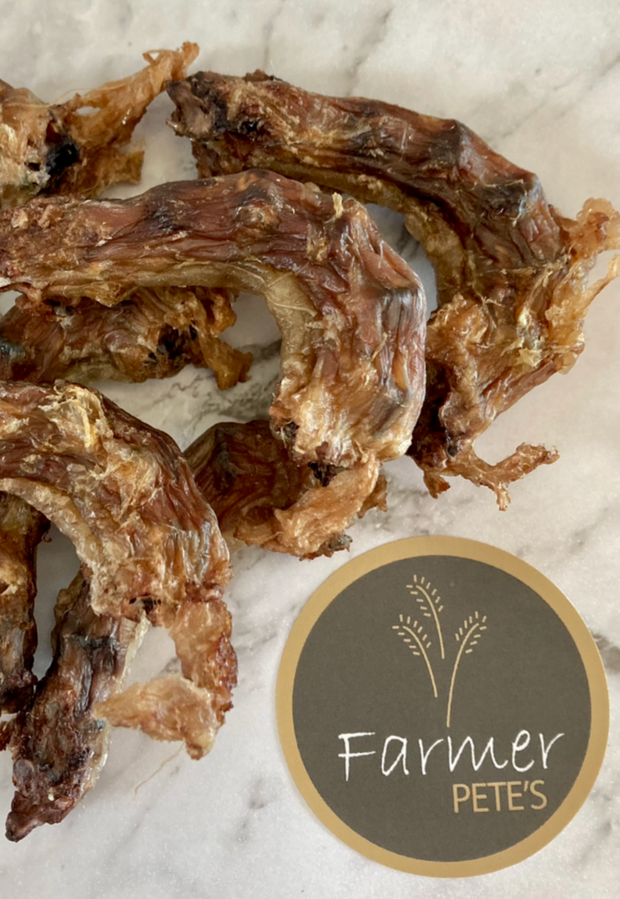 Farmer Pete's Australian made chicken neck treats for cats and dogs.
