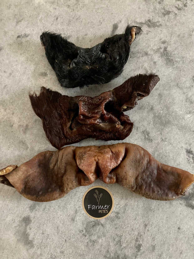 Meaty beef nose (snout) dog chews by Australian business Farmer Pete's.