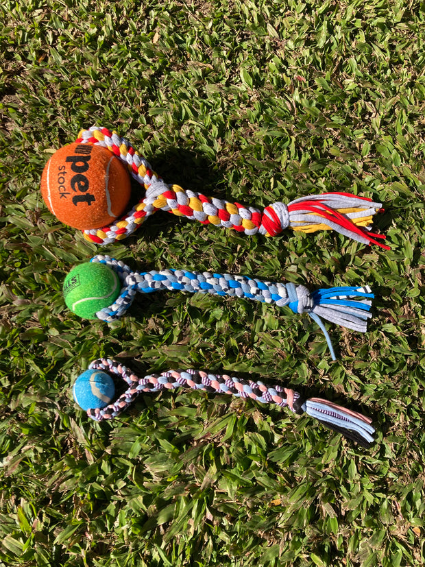 Handmade Tennis Fetch Toy in 3 sizes by Farmer Pete's.