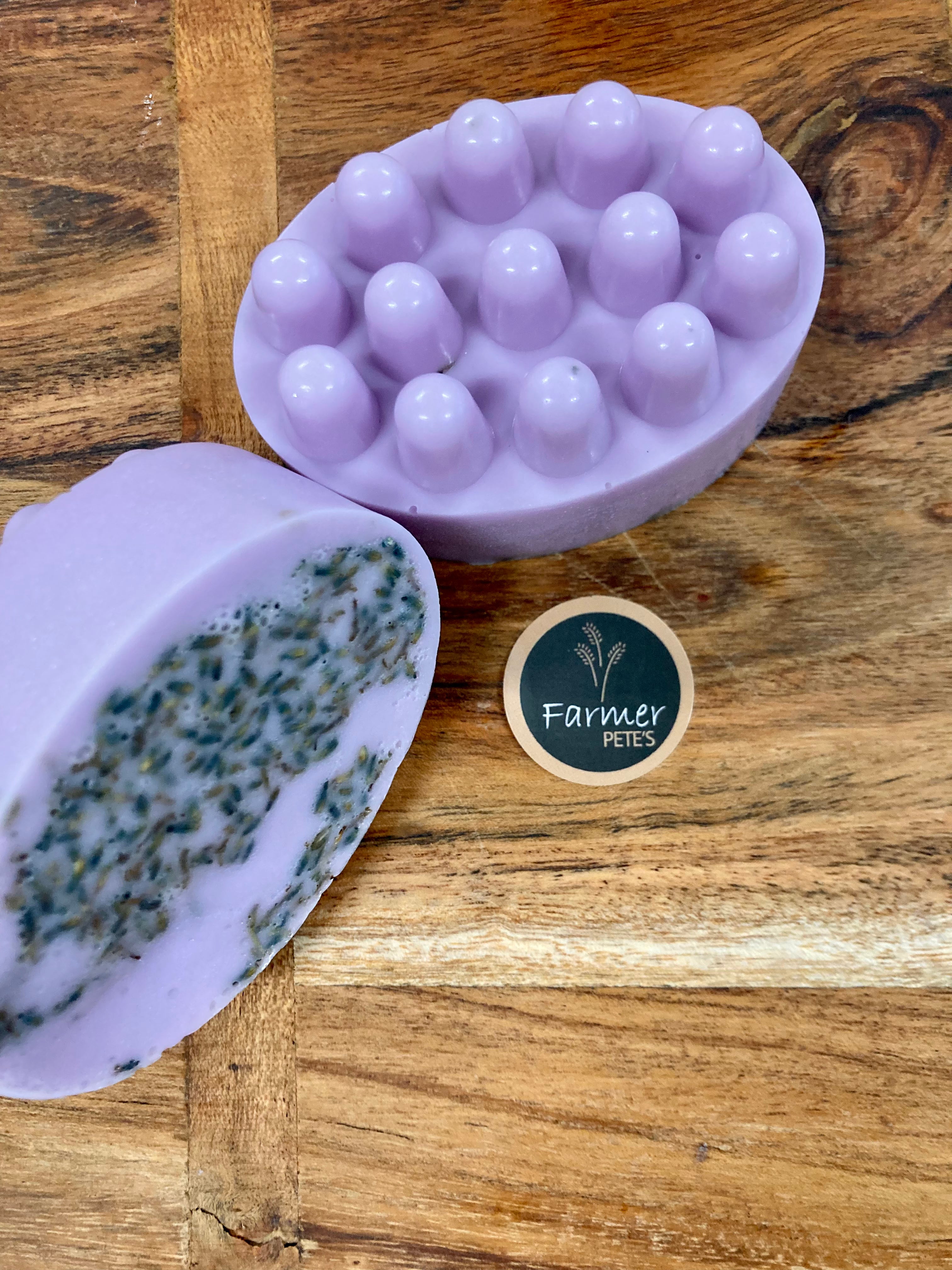 Calming massage dog soap by Farmer Pete's. Perfect soap for anxious pups. 